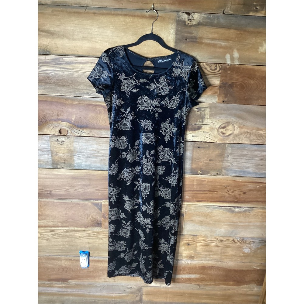 Vintage No Boundaries Black Velvet Maxi Dress Y2K Floral Dark Romantic Sz Med